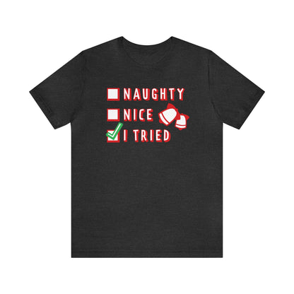 Naughty, Nice, I Tried Shirt, Christmas Shirt, Xmas Shirt, Holiday Shirt, Merry Shirt, Festive Shirt, Merry Christmas Tee, Christmas Gift