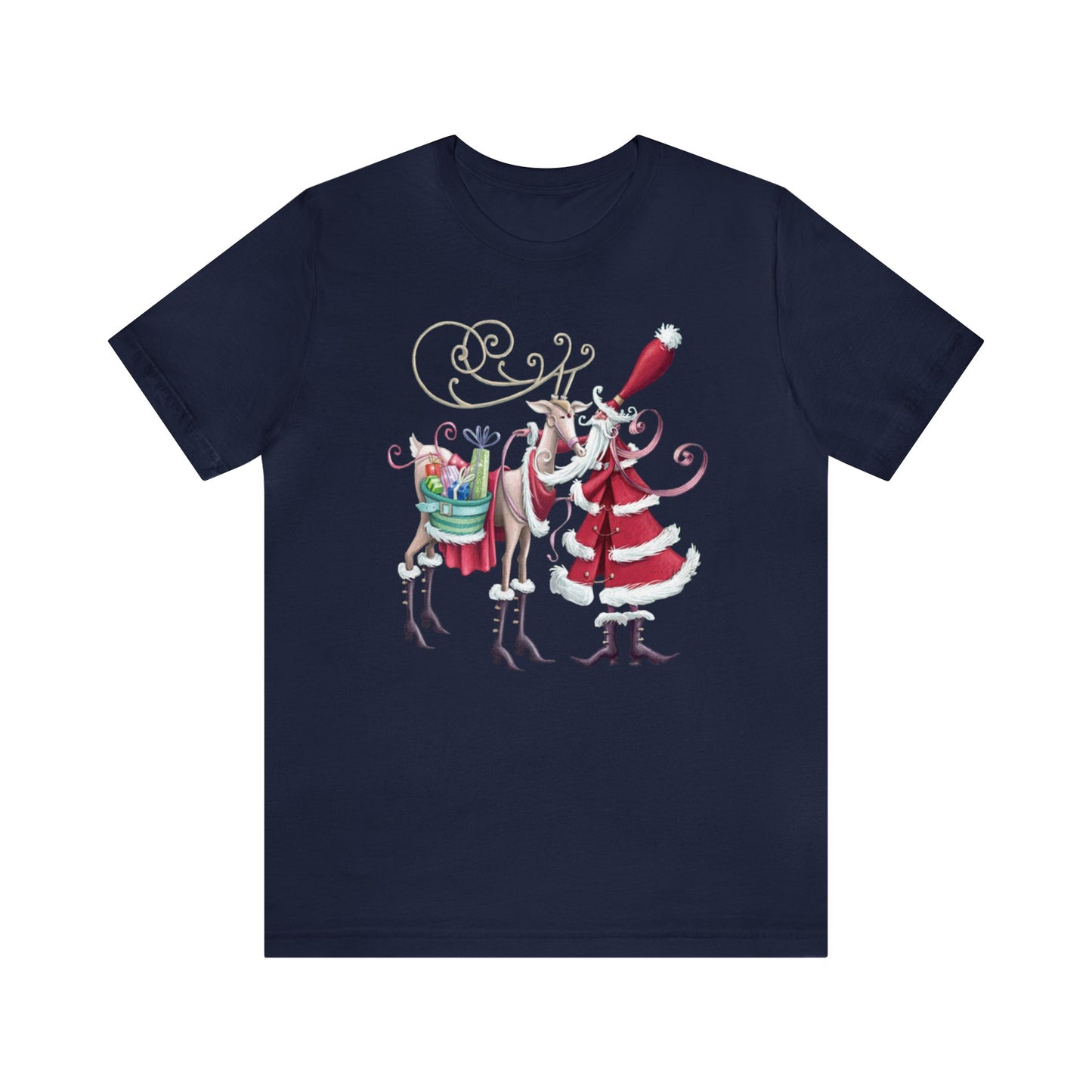 Santa and Reindeer Shirt, Fancy Santa Claus Shirt, Christmas Shirt, Xmas Shirt, Holiday Shirt, Merry Shirt, Festive Shirt, Merry Christmas T