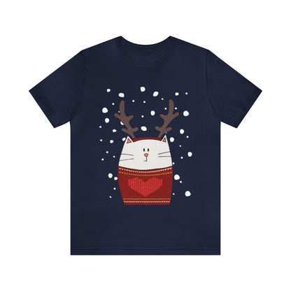 Cat with Reindeer Antlers Shirt, Cat Christmas Shirt, Festive Feline, Xmas Shirt, Cat Lover, Holiday Shirt, Merry Shirt, Festive Shirt, Cat