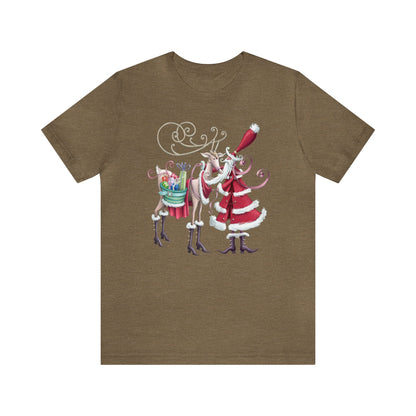 Santa and Reindeer Shirt, Fancy Santa Claus Shirt, Christmas Shirt, Xmas Shirt, Holiday Shirt, Merry Shirt, Festive Shirt, Merry Christmas T