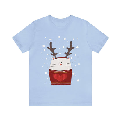 Cat with Reindeer Antlers Shirt, Cat Christmas Shirt, Festive Feline, Xmas Shirt, Cat Lover, Holiday Shirt, Merry Shirt, Festive Shirt, Cat