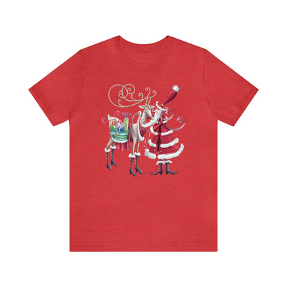 Santa and Reindeer Shirt, Fancy Santa Claus Shirt, Christmas Shirt, Xmas Shirt, Holiday Shirt, Merry Shirt, Festive Shirt, Merry Christmas T