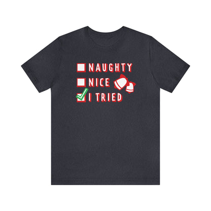 Naughty, Nice, I Tried Shirt, Christmas Shirt, Xmas Shirt, Holiday Shirt, Merry Shirt, Festive Shirt, Merry Christmas Tee, Christmas Gift