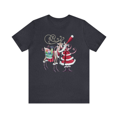 Santa and Reindeer Shirt, Fancy Santa Claus Shirt, Christmas Shirt, Xmas Shirt, Holiday Shirt, Merry Shirt, Festive Shirt, Merry Christmas T